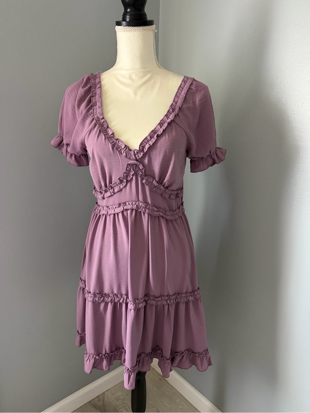 Inspired Hearts Lilac Ruffle V-Neck Mini Dress
